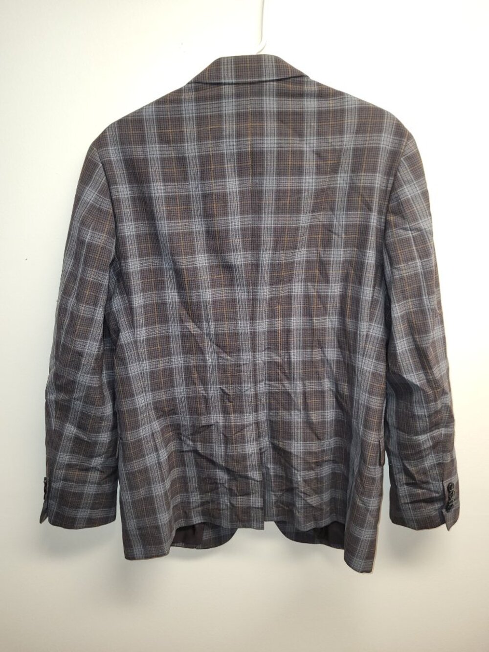 DKNY Men's Grey Plaid Check Two-Button Blazer Sport Coat Size 40R - Picture 2 of 13
